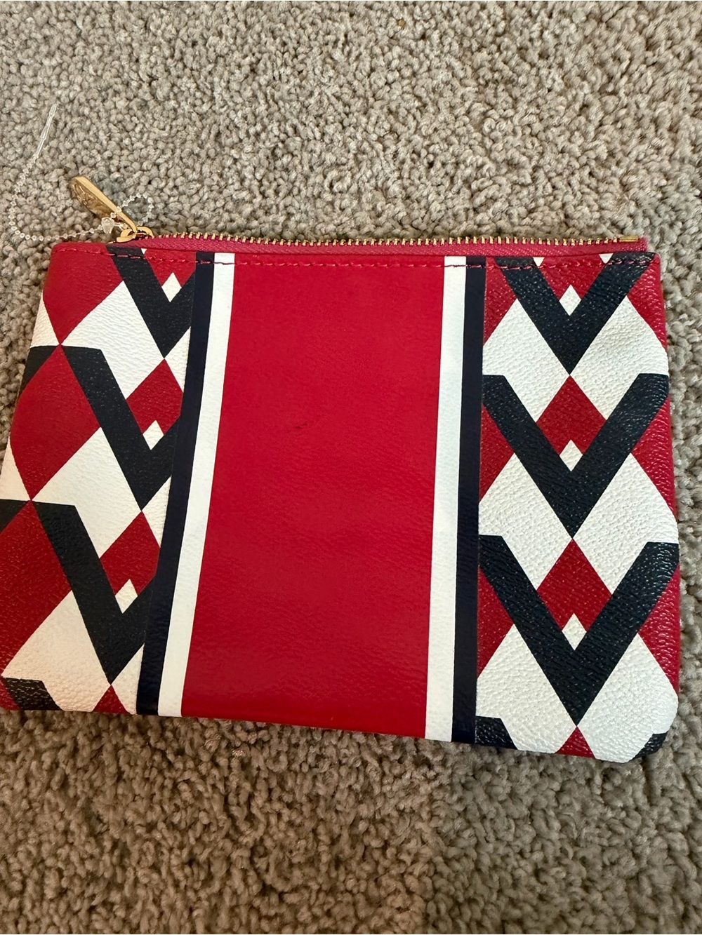 Red Geometric Print Zip Pouch